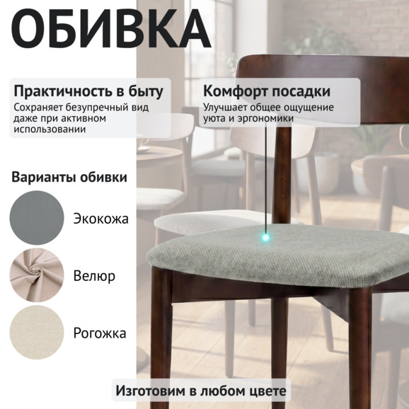 Стул Роквелл, велюр Мэдисон 02, морилка старинный орех - фото 3