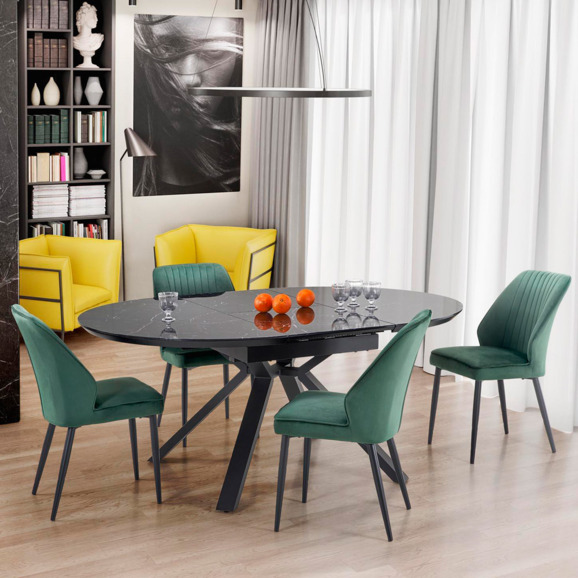 Стол раскладной Chord, черный мрамор, ножки черные - фото 9