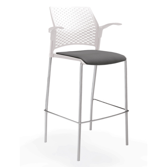 Стул Ревайнд барный с мягким сиденьем и подлокотниками, белый, серебряный - фото 1