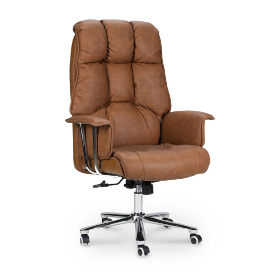 Кресло офисное / Президент / сталь + хром / коричневая №321  экокожа - фото 1