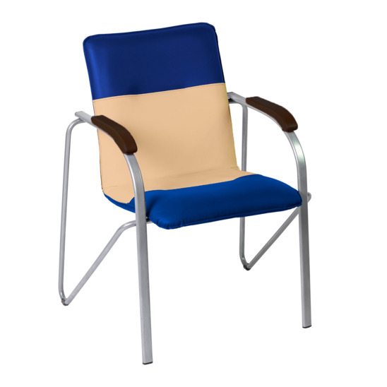 Стул-кресло Самба, каркас серебро, подлокотники бук морилка венге, обивка кож зам Galaxy Cream и Galaxy Blue - фото 1