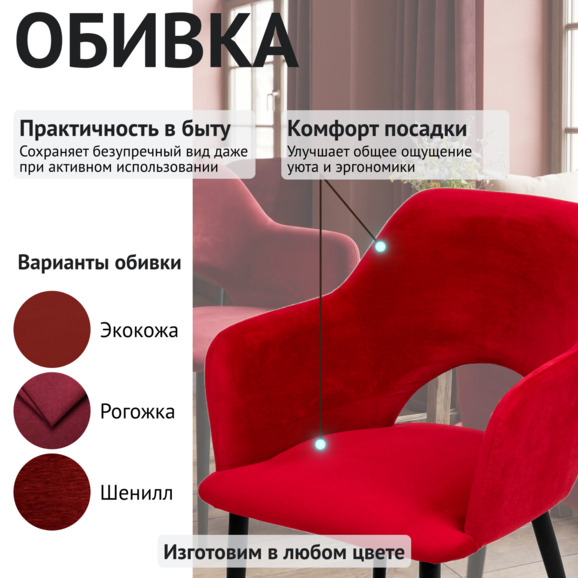 Стул Аква, ножки черные, велюр красный - фото 3