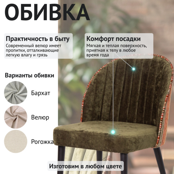 Стул Тони, задняя спинка и кант шенилл Ontario band jaffa orange, сидение шенилл Niagara green - фото 3