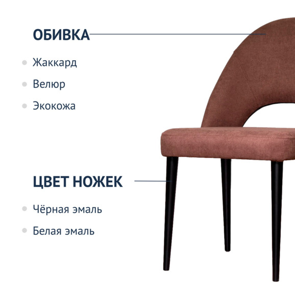 Стул Маллин, шенилл коричневый, спинка пыльно-розовый, ножки черные - фото 2