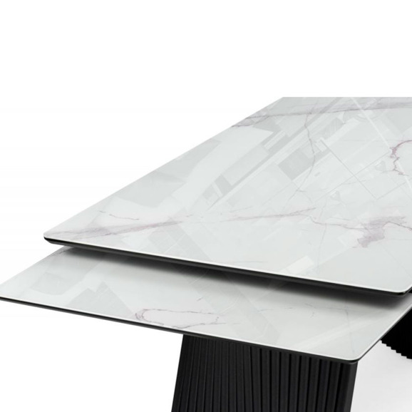Стеклянный стол Вейв 140(200)х80 кристл белый мрамор / черный - фото 5
