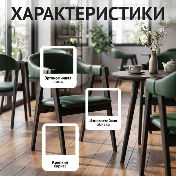 Полукресло Дольче, кожзам Нитро Дарк Грин, ножки бук морилка черная - фото 2