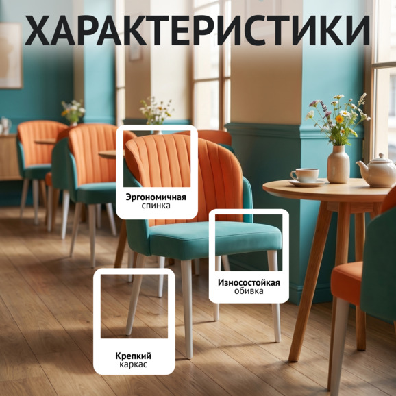 Полукресло Лилия, велюр, ножки металл, бирюзово-оранжевый, белый - фото 2