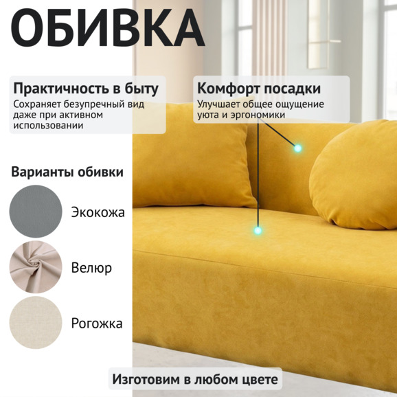 Диван Голум, велюр желтый - фото 3