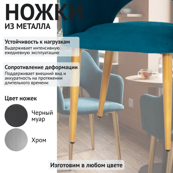 Стул Аква, синий велюр, ножки металл Бонд Чайна Стул Аква, синий велюр, ножки металл Бонд Чайна - фото 4