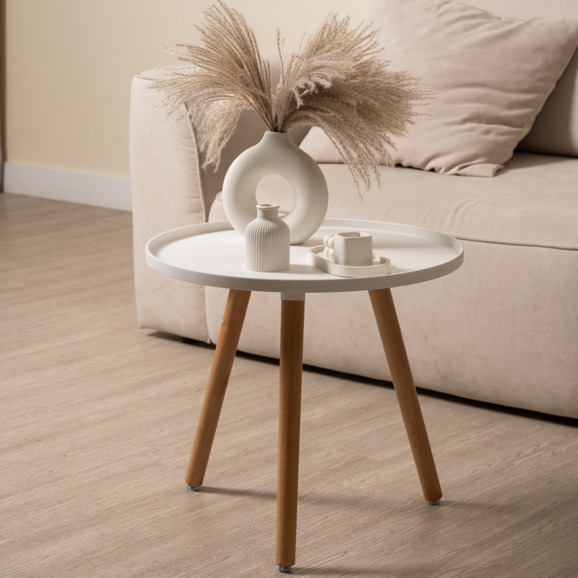 Стол журнальный Alvi, белый, деревянные ножки - фото 6