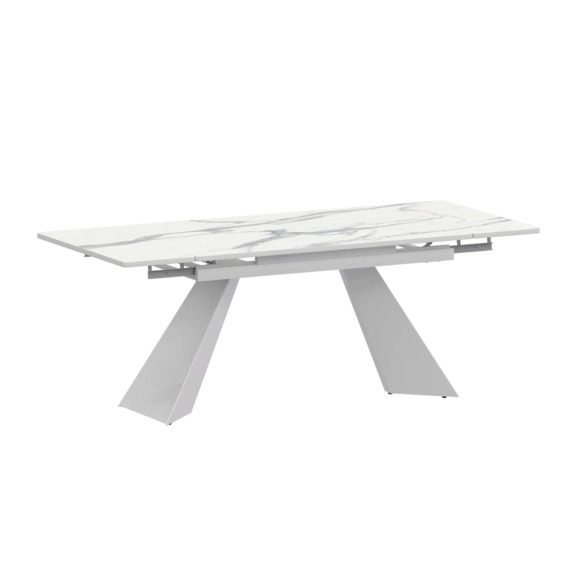 Стол раздвижной Дуит 1200х800+300, мрамор белый, белый муар - фото 1