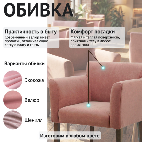 Кресло Камила, пыльно-розовый велюр - фото 3