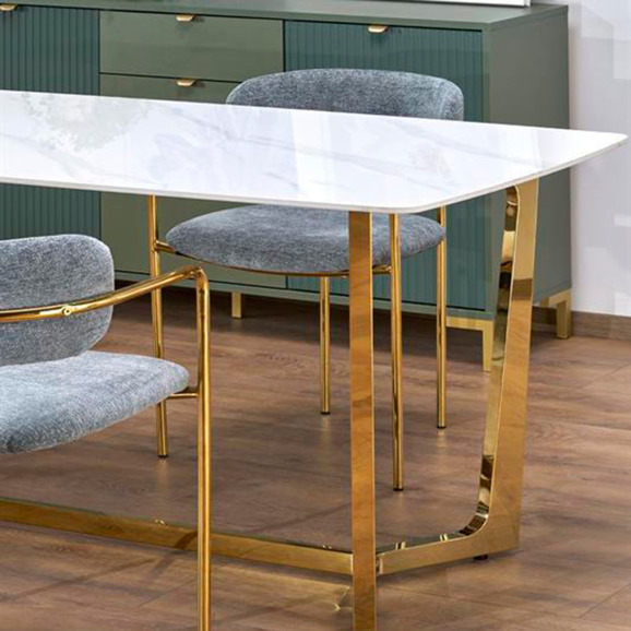 Стол обеденный Chord, белый мрамор, золотой Стол обеденный Chord, белый мрамор, золотой - фото 7