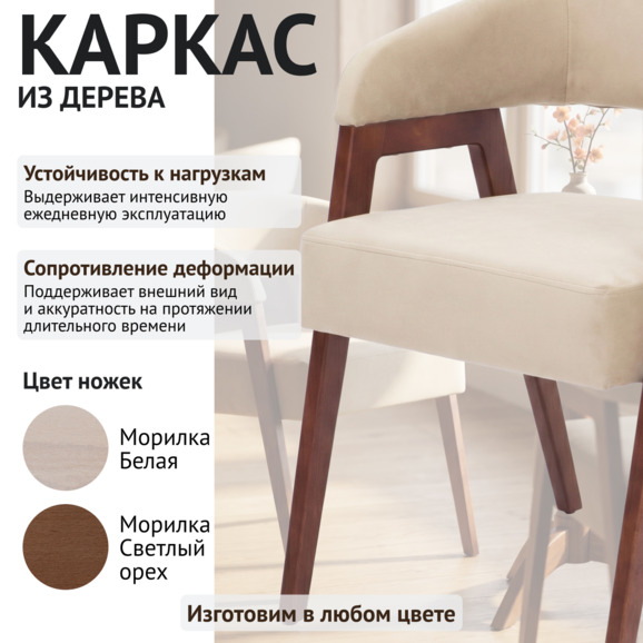 Стул Рикко, велюр Коннект 01, ножки бук морилка старинный орех - фото 4