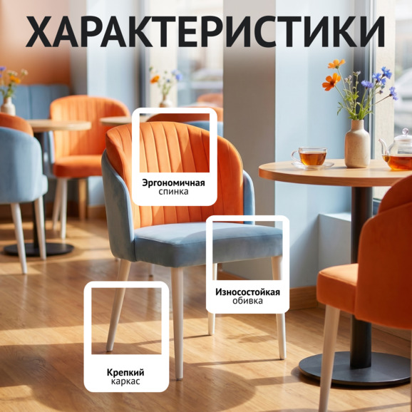 Полукресло Лилия, велюр, ножки металл, оранжево-голубой, белый - фото 2