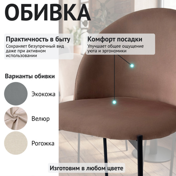 Стул Солар, велюр Велютто 07, опора с выступом, черный муар - фото 3