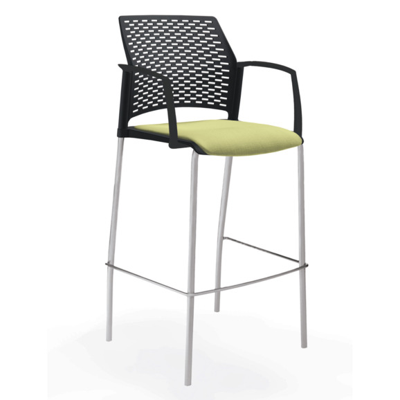 Стул Ревайнд барный с мягким сиденьем и закрытыми подлокотниками, черный, серебряный - фото 3