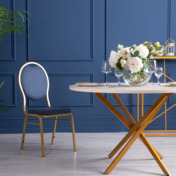 Фотография в интерьере товара Стул Квин 20мм - рогожка Montreal 58, золото от компании ChiedoCover.