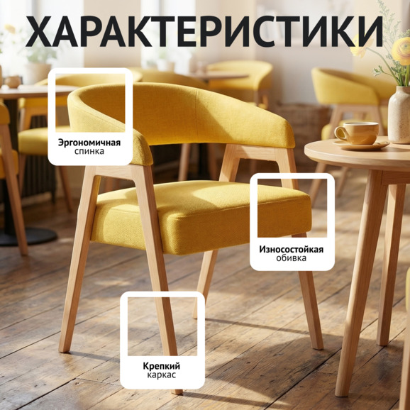 Стул Рикко ножки бук, желтый велюр - фото 2