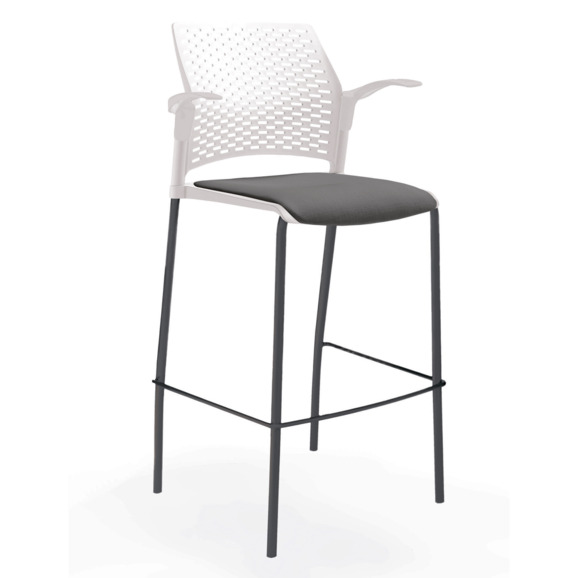 Стул Ревайнд барный с мягким сиденьем и подлокотниками, белый, черный - фото 1