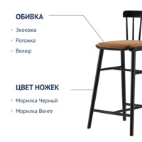 Фотография товара Стул барный Такер 750, замша Belgium 7003, морилка черная от компании ChiedoCover.