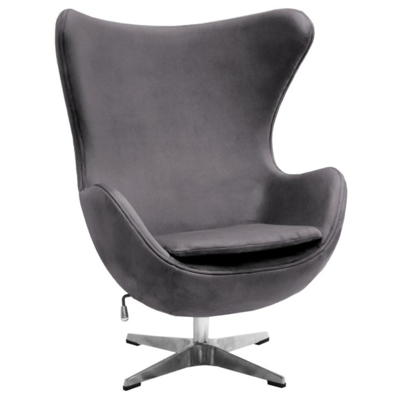 Кресло Egg style chair, тёмно-серый, искусственная замша - фото 1