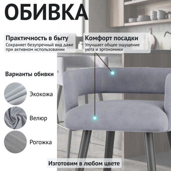 Стул барный Марс, велюр Вэлла 12, ножки бук, морилка черная - фото 3
