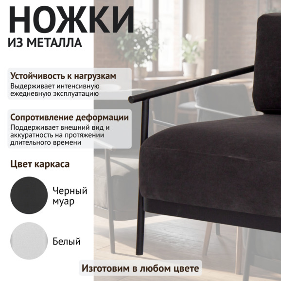 Кресло лофт Токо, велюр Тедди 020, каркас черный муар - фото 4