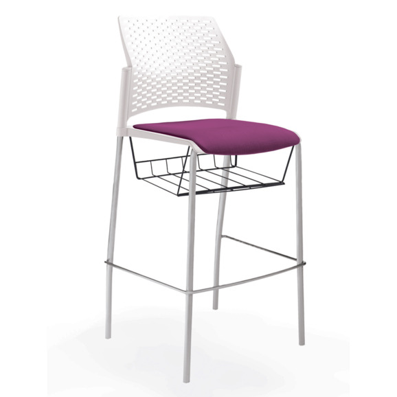 Стул Ревайнд барный с мягким сиденьем и корзиной для бумаг, белый, серебряный - фото 4