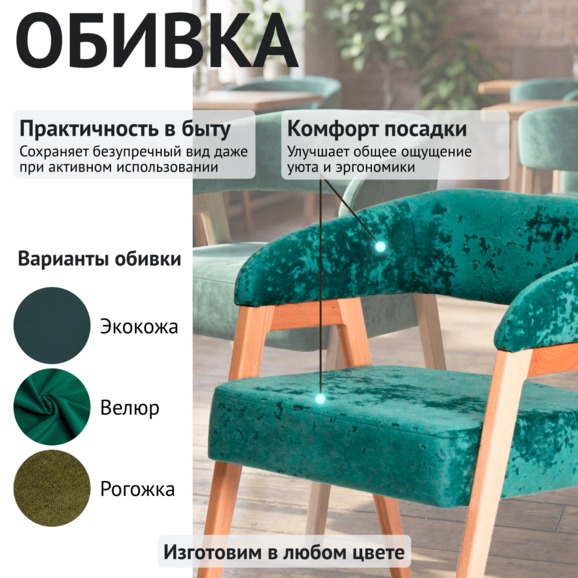 Стул Рикко, велюр Палермо ментол 09, ножки бук - фото 3