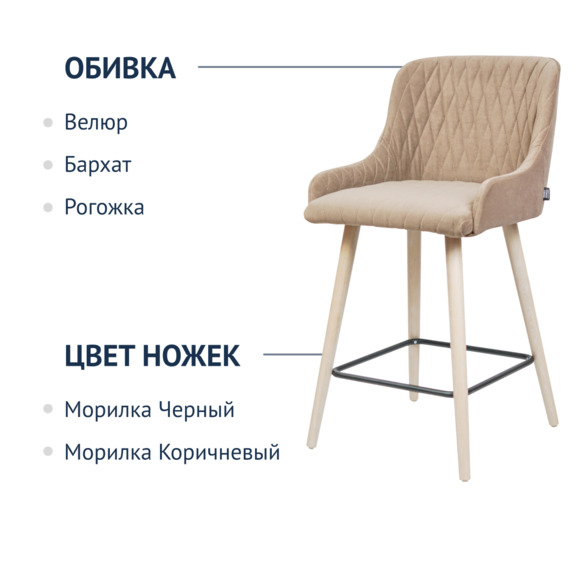 Стул полубарный Mint, велюр Teddy 014, морилка белая - фото 2