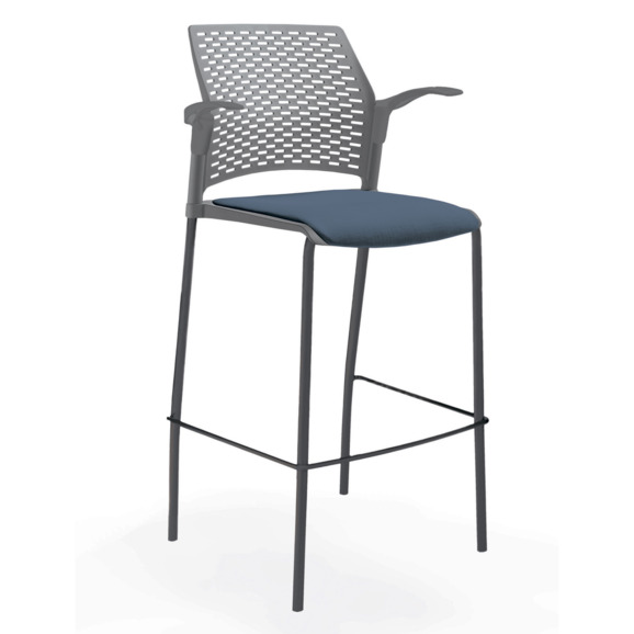 Стул Ревайнд барный с мягким сиденьем и подлокотниками, серый, черный - фото 4