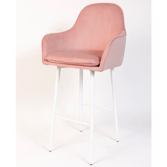Кресло Сета, барные ножки, пудровый, белый, велюр - фото 3