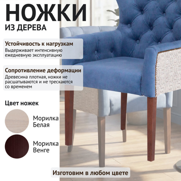 Кресло Байрон, синий велюр, старинный орех Кресло Байрон, синий велюр, старинный орех - фото 4