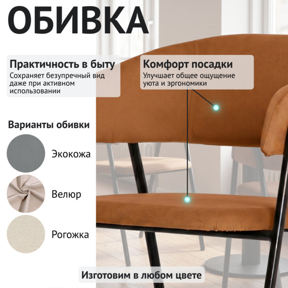 Стул Габана, велюр Тедди 960, каркас металл черный - фото 3