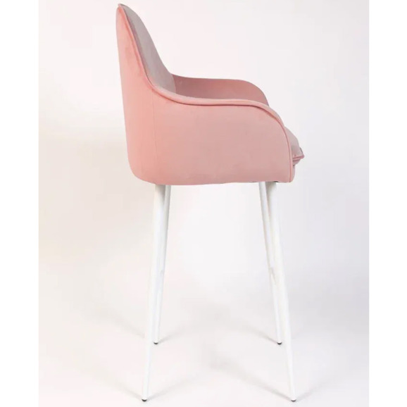 Кресло Сета, барные ножки, пудровый, белый, велюр - фото 7