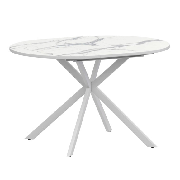 Стол раздвижной Грант 900+300 мрамор белый, белый муар - фото 1