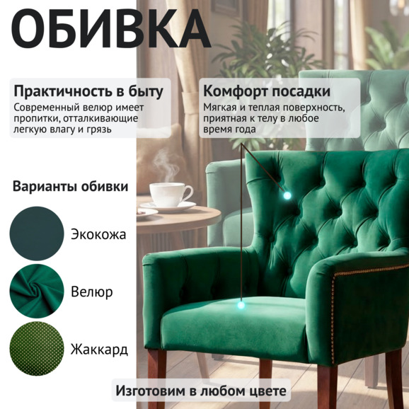 Кресло Байрон велюр изумруд - фото 3