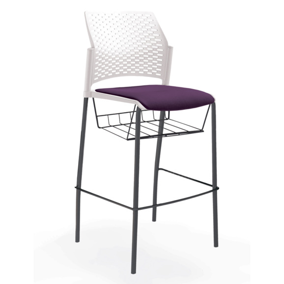 Стул Ревайнд барный с мягким сиденьем и корзиной для бумаг, белый, черный - фото 1