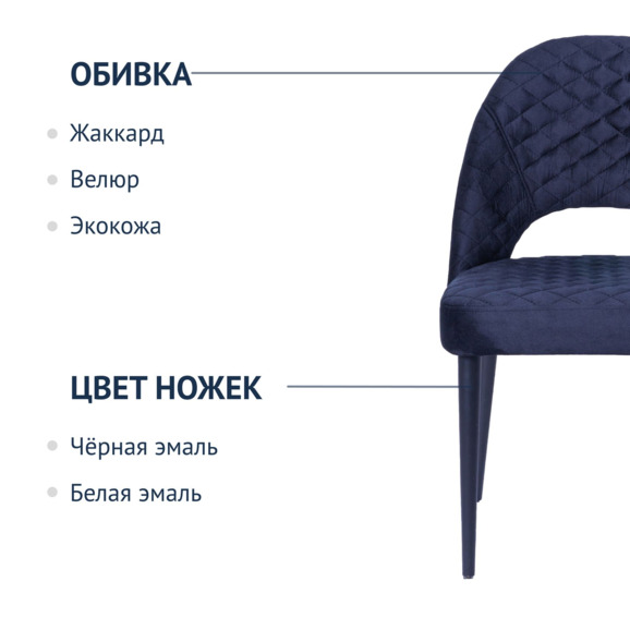 Стул Маллин Диамант, вельвет синий, синие ножки - фото 2