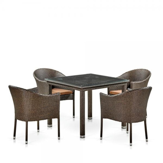 Комплект мебели Энфилд, коричневый, 4 стула, квадратная столешница - фото 1