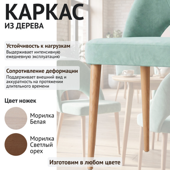 Стул Маллин, велюр Велютто 14, ножки бук под лак - фото 4