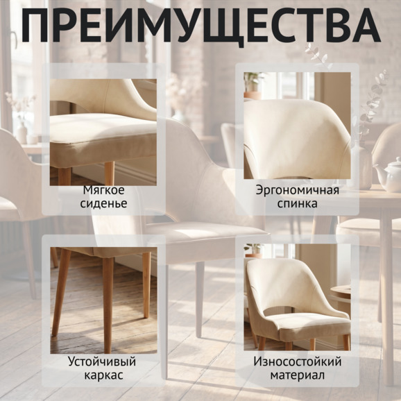 Стул Мила, велюр Фурла 000, ножки бук под лак - фото 6