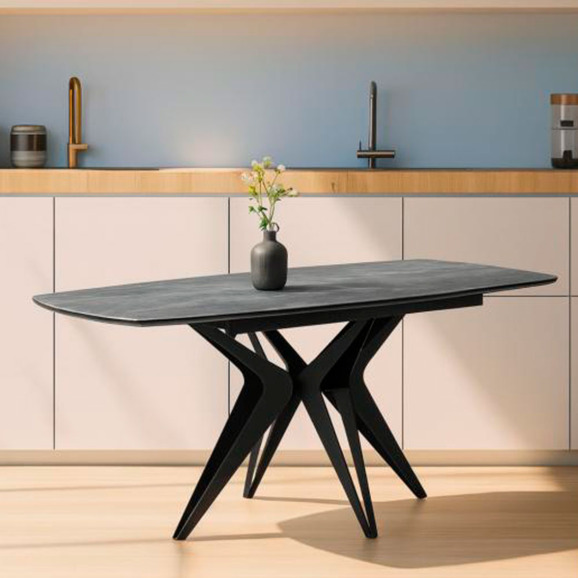 Керамический стол Риполь 160(205)х89 larka grey / черный - фото 8