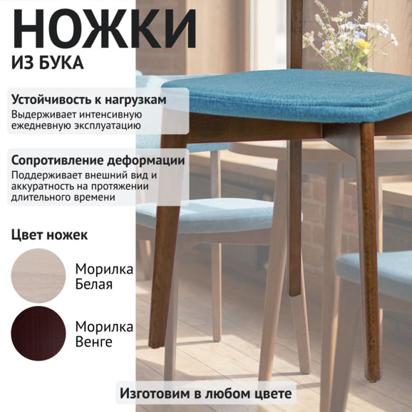 Стул Топас, рогожка Монреал 57 бирюзовый, старинный орех - фото 4