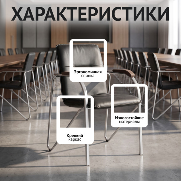 Стул Самба-2, экокожа Блэк, каркас хром, подлокотники бук, морилка старинный орех - фото 2