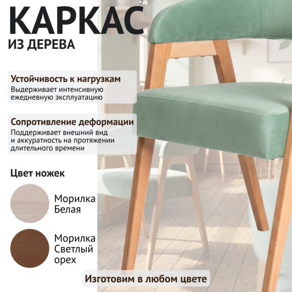 Стул Рикко, велюр Велютто 30, ножки бук под лак - фото 4