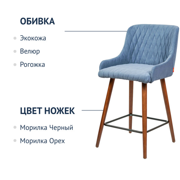 Полубарный стул Mint, велюр Verona 27, красное дерево - фото 2