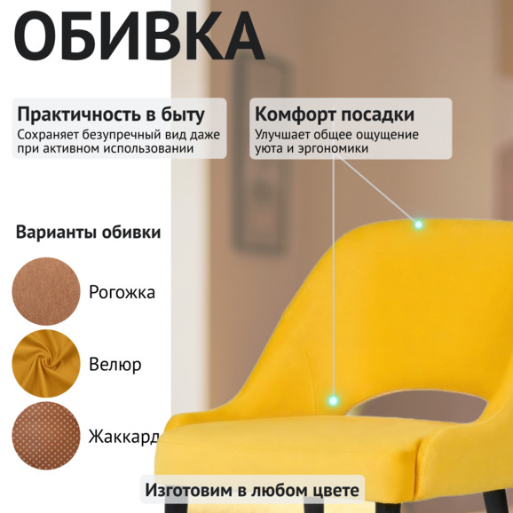 Стул Мила, желтый вельвет, черные ножки - фото 3