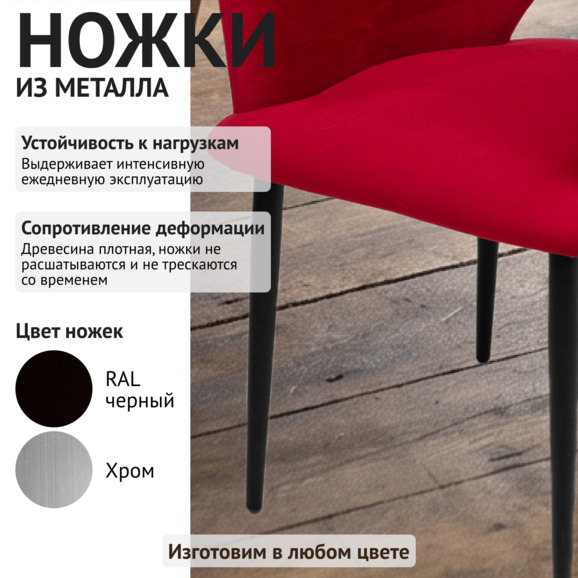 Стул Аква, ножки черные, велюр красный - фото 4